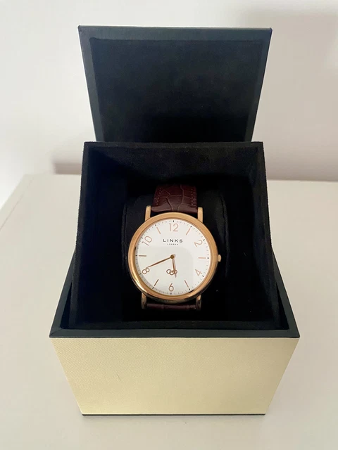 Links of London Noble Watch Mens 42mm Gold Tone Leather 6010.0327 New Battery Mens Links Of London Noble Watch 6010.0327 Quartz Brown  main image 3