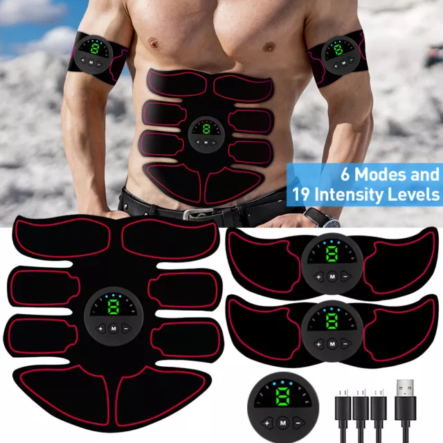 LCD Rechargeable EMS Abdominal Muscle Toning Belt Trainer ABS Stimulator Toner