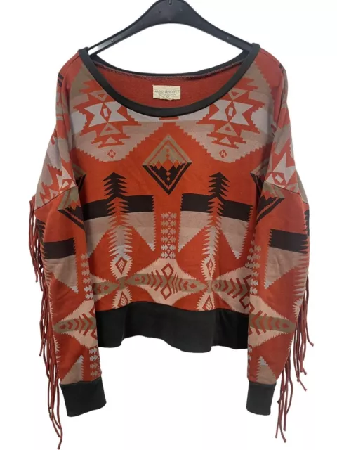 Ralph Lauren Supply & Denim  Womens Sweatshirt Cotton Aztec Tassel Casual Blouse