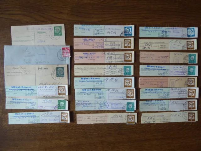  Landpoststempel, Poststellenstempel, Ganzsachen und Kartenabschnitte, 22 Stück