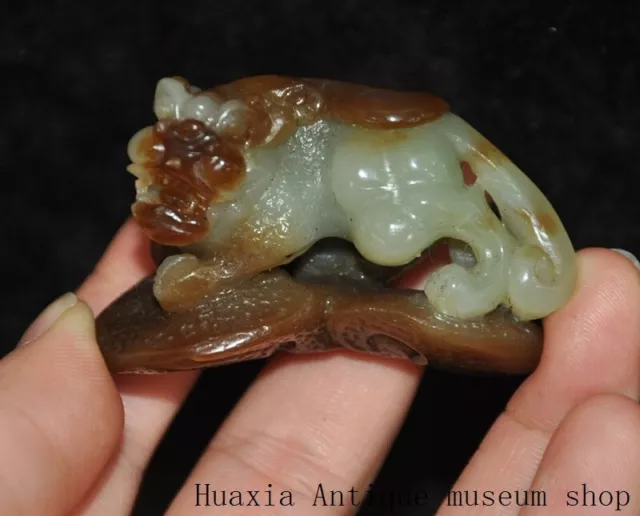 2"Collect China exquisite Hetian jade hand-carved fengshui wealth Beast Statue