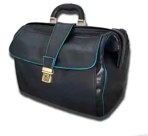 Borsa Da Medico In Cuoio Vero Artigianato Italiano, Mod: Doct- Blu /Turchese