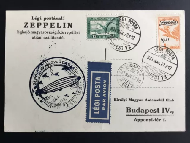 Zeppelin LZ 127 Ungarnfahrt 1931 R-Karte mit Ungarn Frankatur