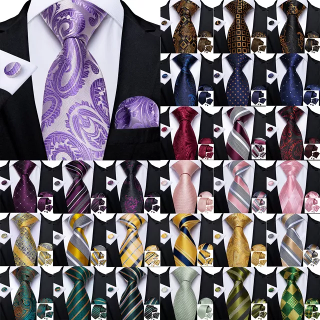 USA Mens Silk Tie Paisley Floral Necktie Pocket Square Cufflinks Set Formal