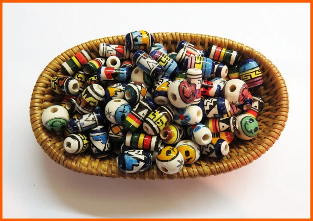 Porzellan Inka Keramikperlen mix Oval Zylinder bunt Bastelschmuck Handarbeit NEU 2