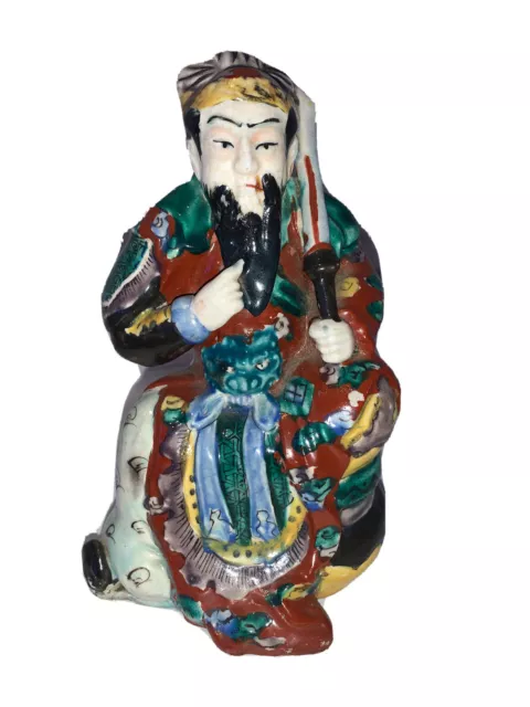 Antique Porcelain Figure Chinese Warrior Statue Figurine Mask Dancer    - A44