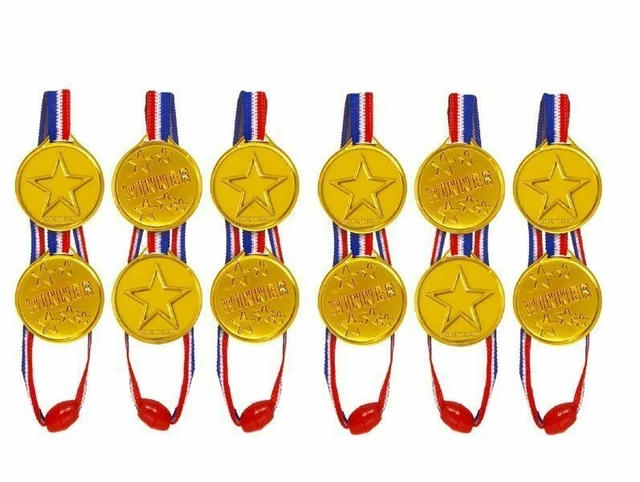 100pc Children Gold Plastic Winners Medals Sports Day Party Bag Prize Awards Toy