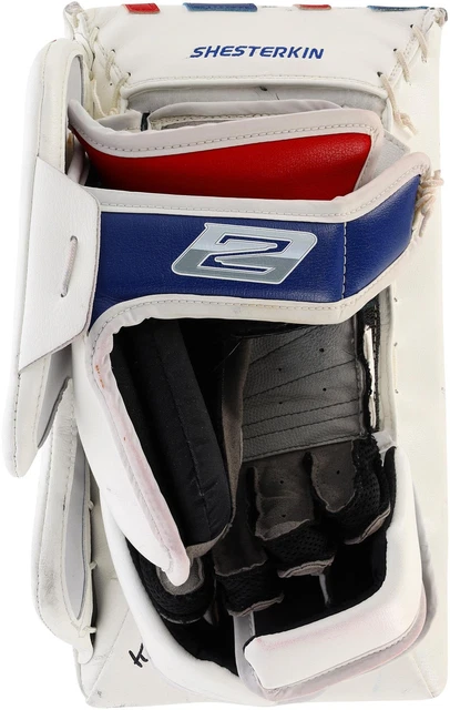 Igor Shesterkin New York Rangers Game-Used #31 White and Blue Brians Goalie  Glove from the 2021 NHL Season