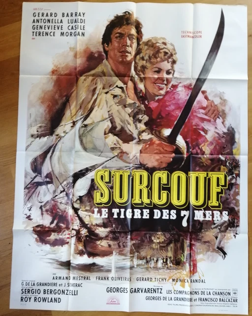 SURCOUF LE TIGRE DES 7 MERS affiche cinema originale 160x120 cm '66 barray