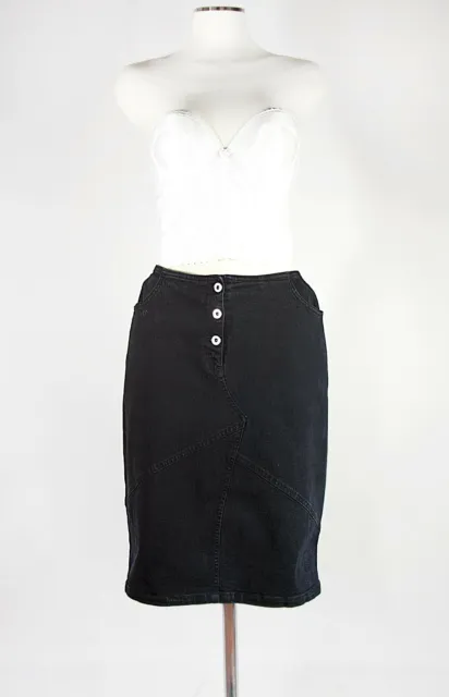 MARINA RINALDI Stretch Black Denim Skirt Gonna  Elasticizzata Nera Blu Size 19