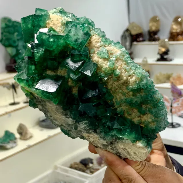 6.85LB Rare transparent GREEN cubic fluorite mineral crystal sample/China