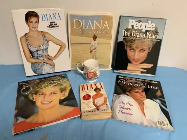 5- PRINCESS DIANA books plus 1 magazine & a 1988 Collectible cup £15.64 ...