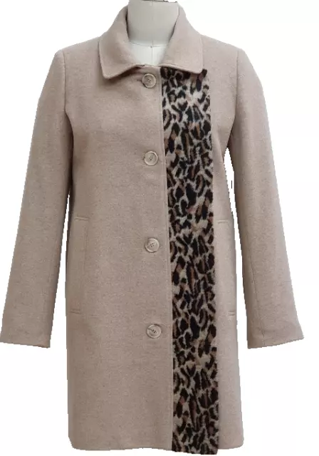 Femmes Manteau en Laine D'Hiver Avec Art Fourrure Application Beige Court Gr.