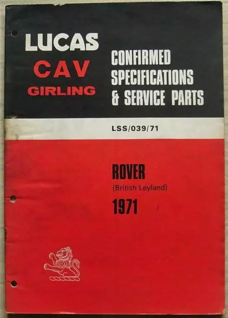 LUCAS ROVER Equipment & Spare Parts List 1971 #LSS/039/71 RANGE ROVER Land Rover