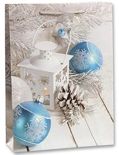 Bambelaa! Lot de 12 sachets pour cadeaux de Noël En papier bleu et blanc brillan