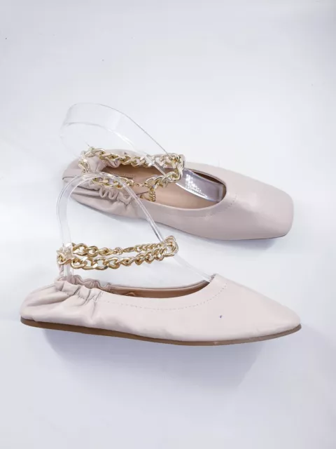 PRIMARK SIZE 3 36 nude faux leather gold ankle chain flat ballet pumps 5.00 PicClick UK