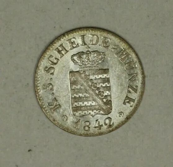 Saxony Silver 1/2 Neu Groschen - 5 Pfennig 1842-G AU+ Scarce in High Grade A2085