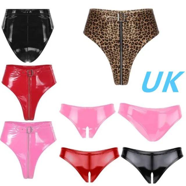 UK Women's Shiny PVC Leather Booty Shorts High Waist Panties Briefs Underwear