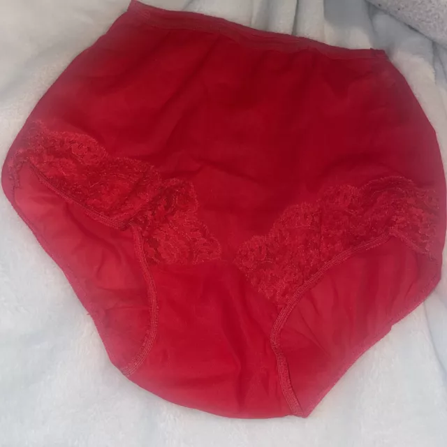 VINTAGE VASSARETTE HOLLYWOOD Full Brief PANTY Silky LACE Red NYLON ...