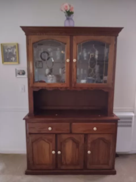 Lighted Oak two Piece China Cabinet