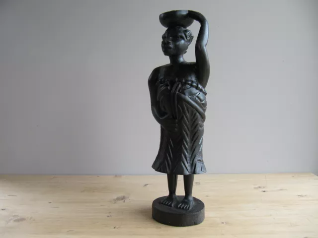 Large Vintage African Wood Carving - Woman Figure Carrying Baby 3