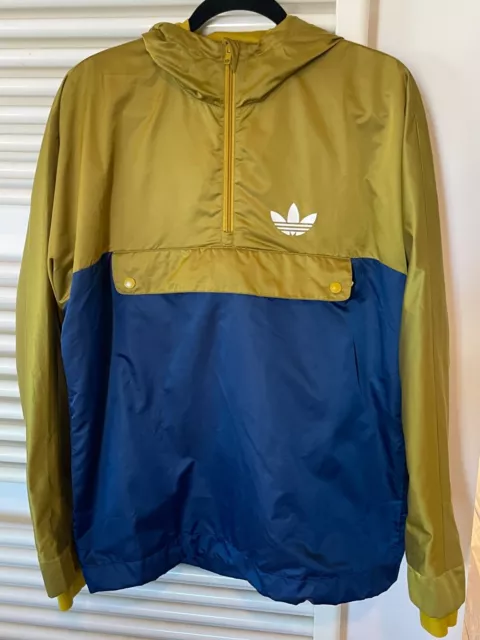 Mens Adidas Originals 1/4 Zip Hooded Windbreaker Jacket Mustard/Navy Size Medium