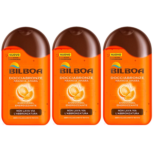 3 Bilboa Docciabronze Gel per Doccia Shampoo Energizzante Arancia Amara da 250ml