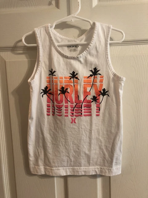 Boys, Hurley, White Tank Top with Palm Trees, Size 6