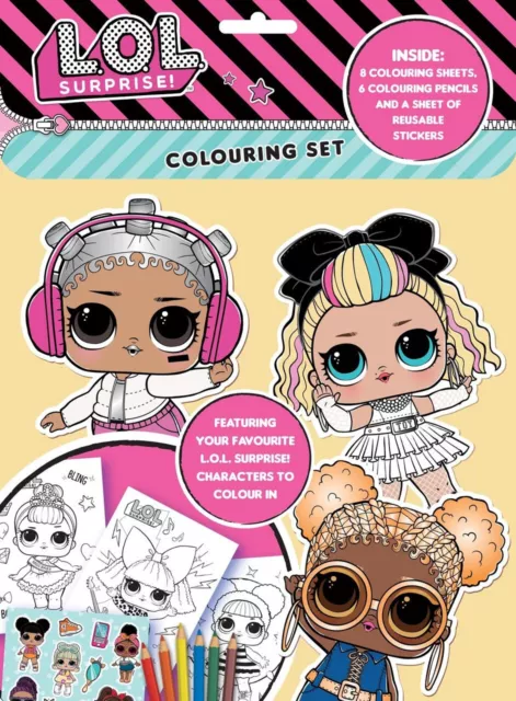 LOL Surprise Dolls Colouring Sheets Childrens Stickers & Pencils Artist Set 3069