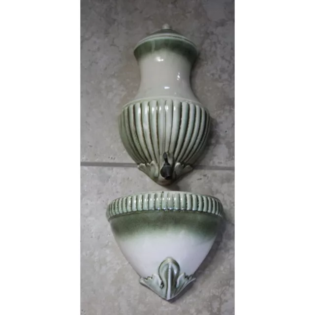 Vintage Haeger Pottery Wall Pocket Planter 2 Piece Set with Spout Green Ombre