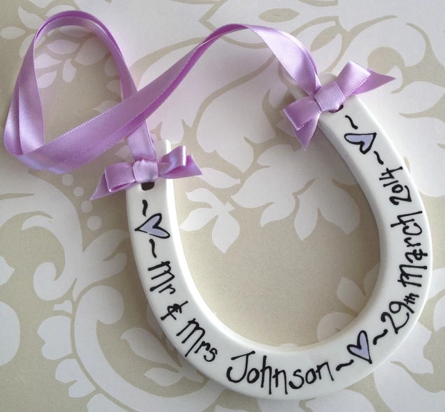 Personalised Handpainted Ceramic Horseshoe Wedding Keepsake Gift Present
