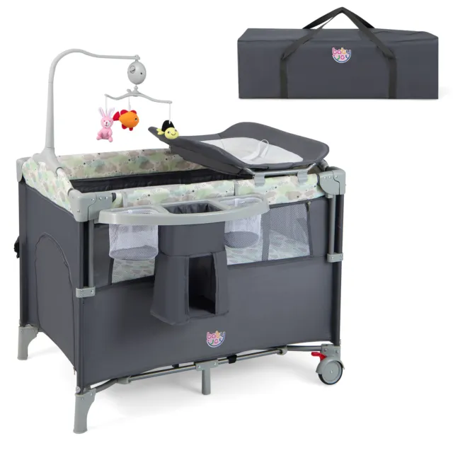 5-in-1 Baby Beside Sleeper Bassinet Portable Crib Playard w/Diaper Changer Gray
