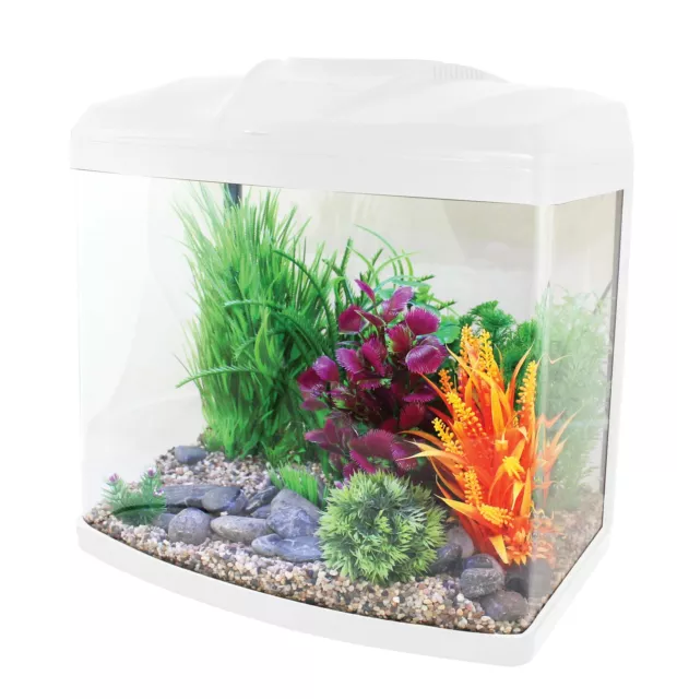 Aqua One 28L White Bow Fronted Aquarium Fish Tank with LED and built in Filter.