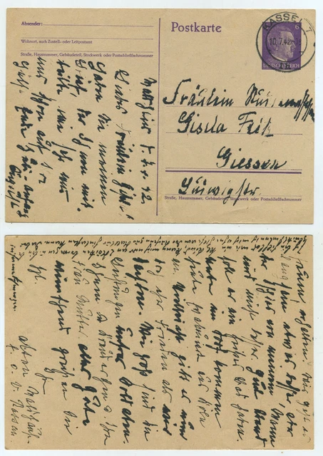 76442 - Ganzsache P 299 - Postkarte - Kassel 10.7.1942 nach Giessen
