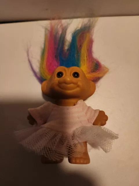 2 Vintage Rainbow Hair Troll Dolls, Russ Berrie & Pixie Troll
