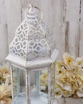 Shabby white & gold ornate iron candle lantern decorations