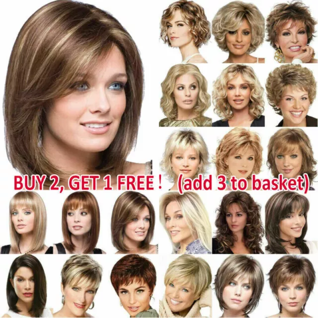 Women Ladies Natural Short Curly Wig Ombre Blonde Bob Europe Wavy Full Hair Wigs