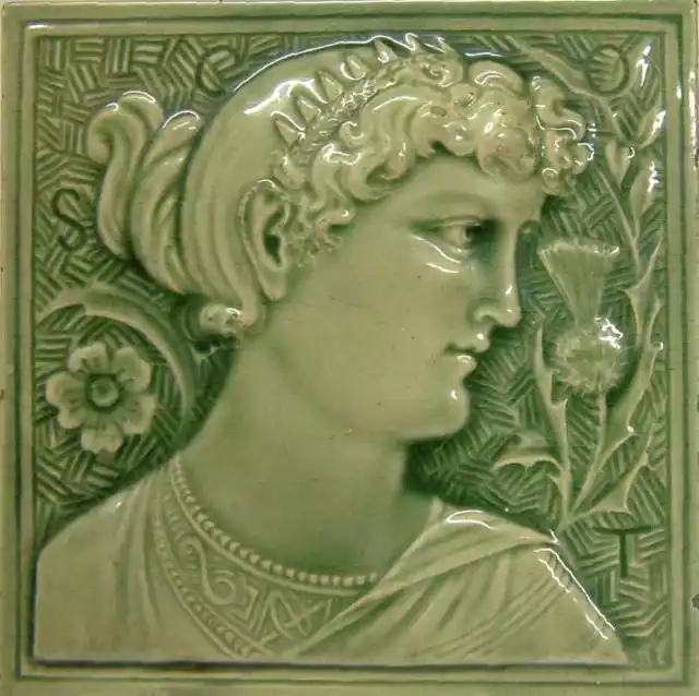 Barroque Victorian Art Nouveau Vintage Ceramic Tile Rare Reproduction Majolica