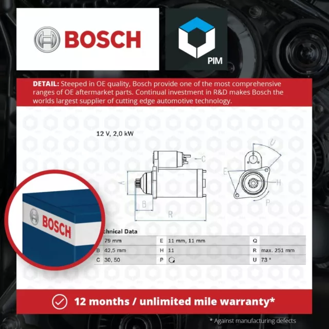 Starter Motor fits VW CC 358 2.0D 11 to 16 Dual-Clutch Transmission Bosch