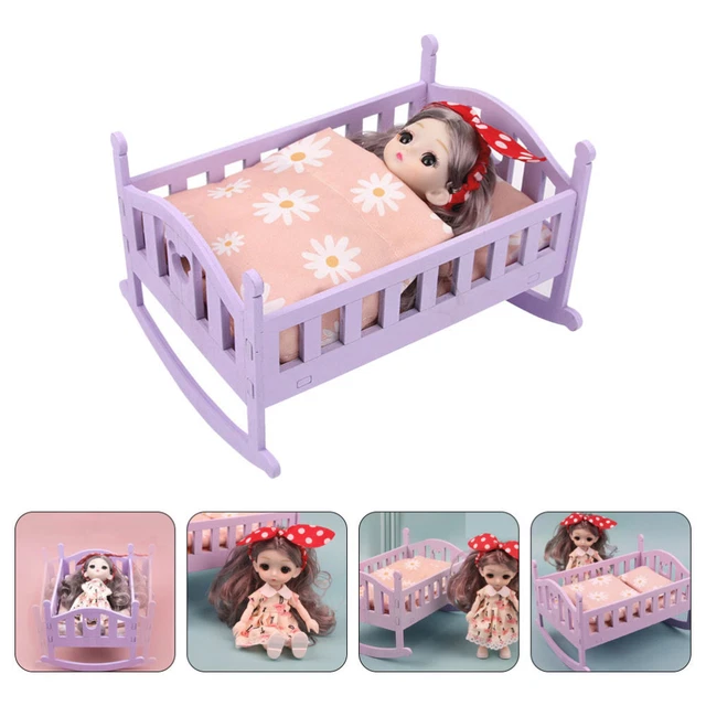 WOODEN BABY CRADLE Doll Role Play Toys for Kids Mini Furniture Model £