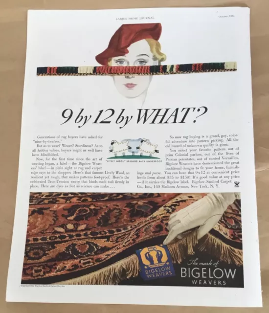 Bigelow rugs print ad 1934 vintage original 1930s art home decor illus retro