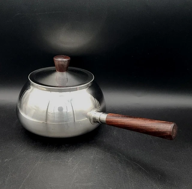 Sartén y tapa vintage de salsa de acero inoxidable 18/8 mango de madera inoxidable JAPÓN