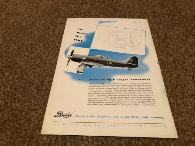 Ac62 Werbung 11X8 Das Bristol Flugzeug Co Ltd. Hawker Sea Fury