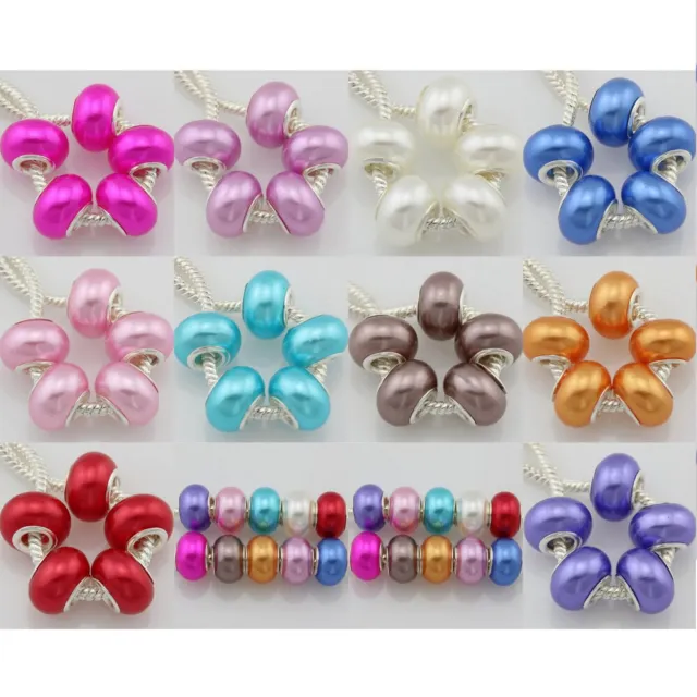 Wholesale 50Pcs /Lot Pearl Color Mix Acrylic Beads Fit Charm Bracelet ZH14