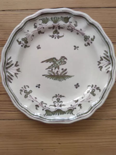 Ancienne assiette faïence Moustiers décor camaïeu vert oiseau XIXe siècle ?