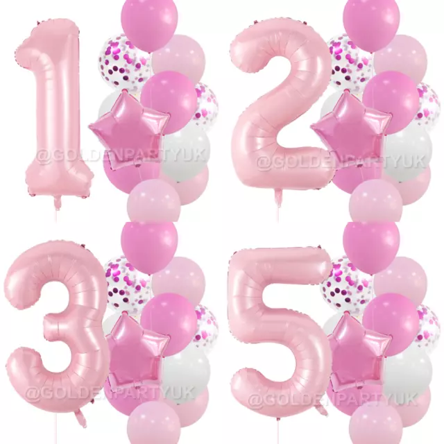 Pink Balloons Bundle Age Number Confetti Girls Birthday Girls Party Decorations