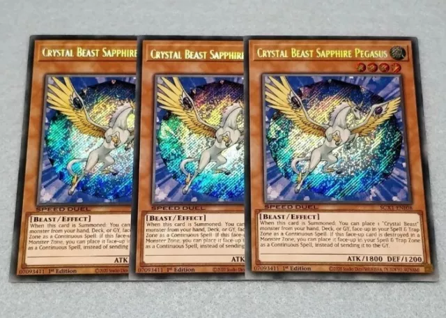 Yugioh 3x Crystal Beast Sapphire Pegasus Speed Duel Secret Rare Playset NM