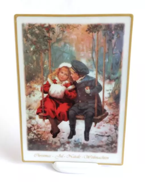 Weihnachtskliese ~ Weihnachtsszene 10 x 14,5 cm Junge & Mädchen auf einer Schaukel