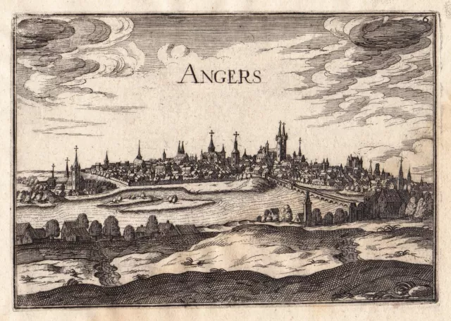 Gravure XVIIe Vue Angers Maine et Loire Anjou Christophe Tassin 1634