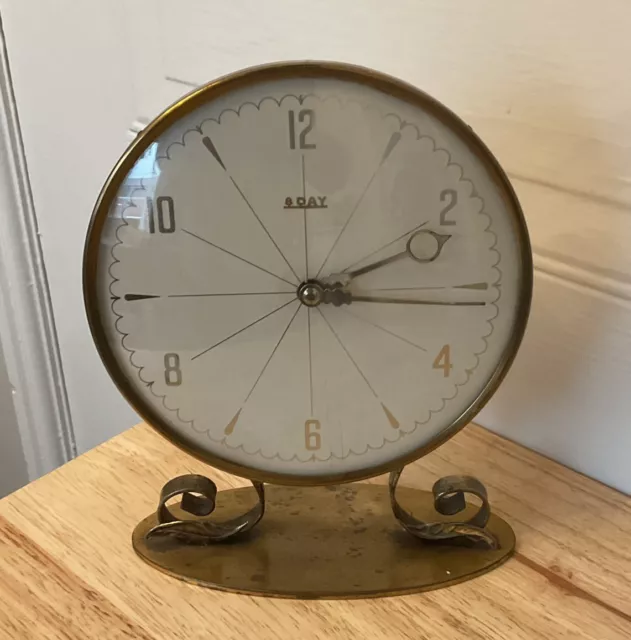 Vintage Smiths 8 Day Floating Balance Mechanical Brass Mantel Clock - Working